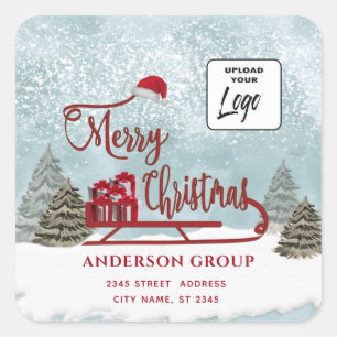 Logo Watercolor Winter scene sledge Christmas Square Sticker