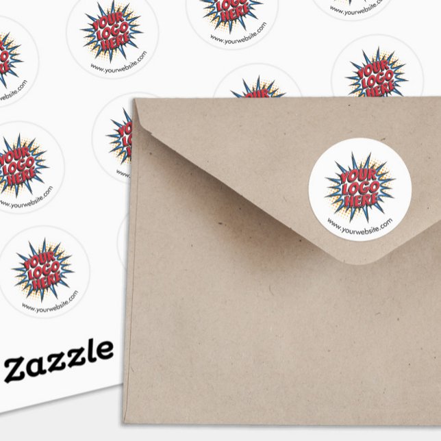 Logo & Website Custom White Round Stickers Sheet (Creator Uploaded)
