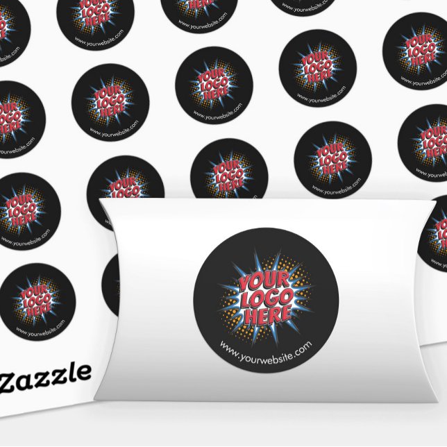 Logo & Website Upload Black Round Stickers Sheet (Creator Uploaded)
