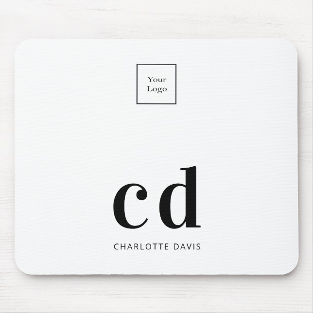 Logo white black monogram initials business  mouse mat (Front)