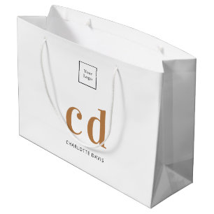 Logo white gold monogram initials shopping large gift bag