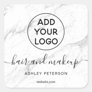 Logo white marble simple typography hair makeup square sticker