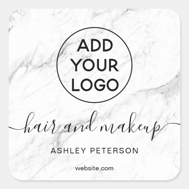 Logo white marble simple typography hair makeup square sticker (Front)