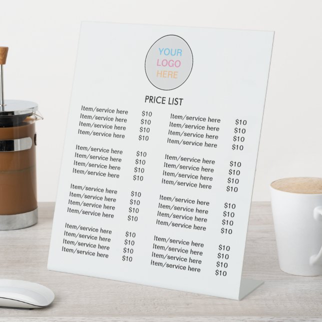 Logo White Modern Price List Pedestal Sign (In SItu)