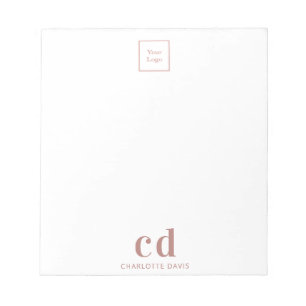 Logo white rose gold monogram business company notepad