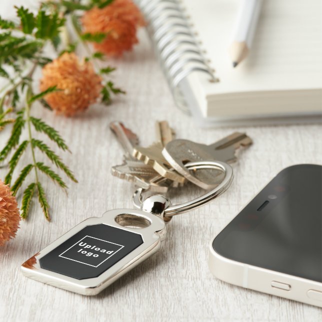 Logo With Black Background on Rectangle Metal Key Ring (Side)
