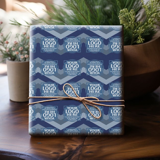 Logo with Blue Chevron Pattern - Office Birthday Wrapping Paper (Custom Wrapping Paper with Your Logo - Add Your Logo for a fun personalized gift paper!)