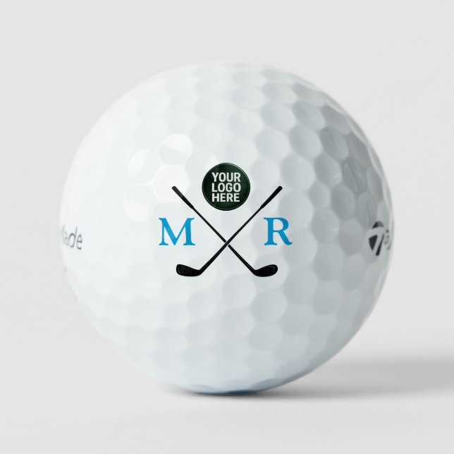 Logo with Blue Initials Monogram Golf Balls (Front)