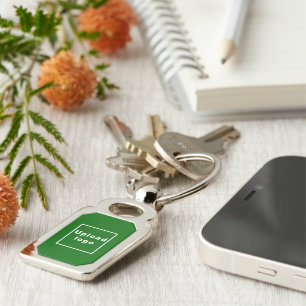 Logo With Green Background on Rectangle Metal Key Ring
