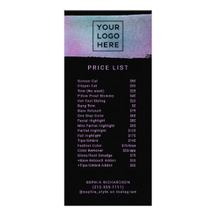 Logo with Holographic Look   Price List Services Rack Card