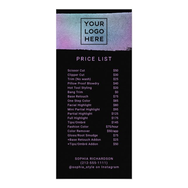 Logo with Holographic Look | Price List Services Rack Card (Front)