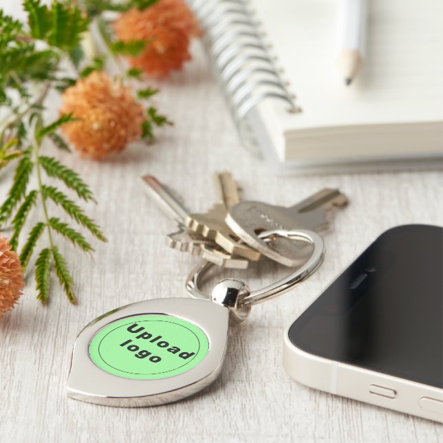 Logo With Light Green Background on Swirl Metal Key Ring (Side)