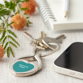 Logo With Teal Green Background on Heart Metal Key Ring