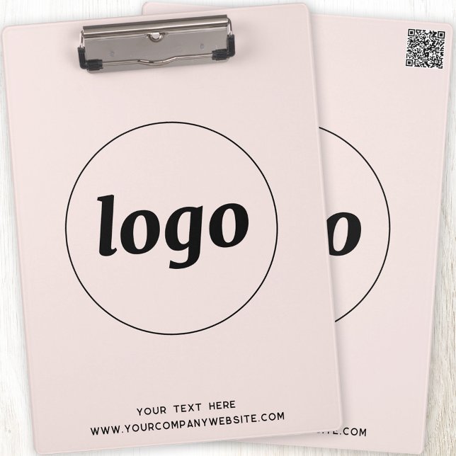Logo with Text and QR Code Business Clipboard (Logo QR code and custom text business promotional blush pink clipboard)