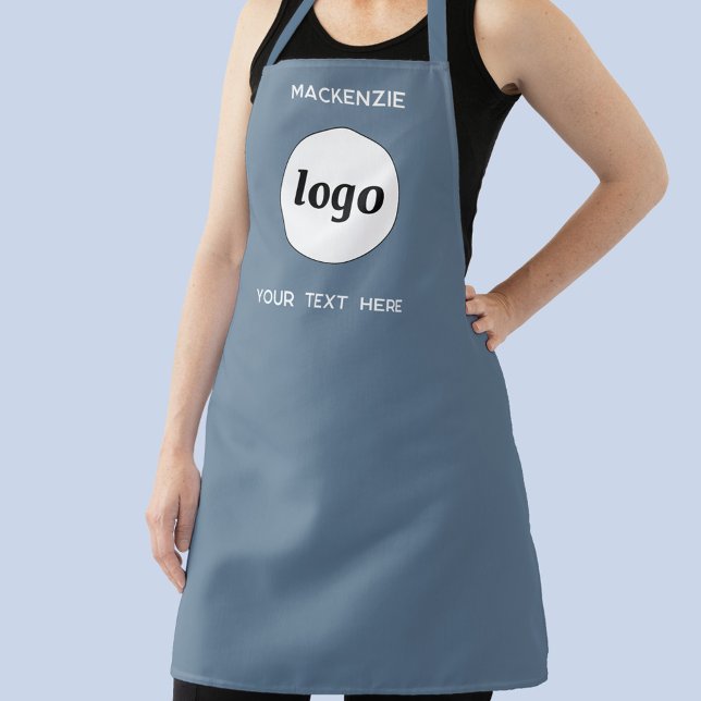 Logo With Text Business Promotional Blue Grey Apron (Logo with custom text business promotional or uniform apron)