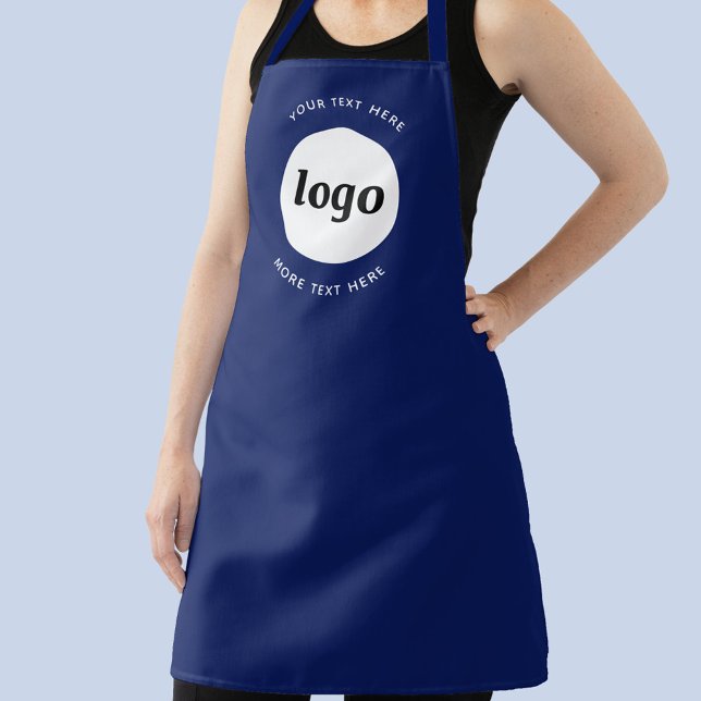 Logo With Text Business Promotional Navy Blue Apron (Logo with custom text business branding promotional navy blue  apron)
