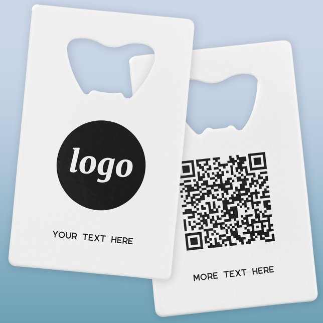 Logo With Text QR Code Business (Logo QR code and custom text business promotional credit card style bottle opener)