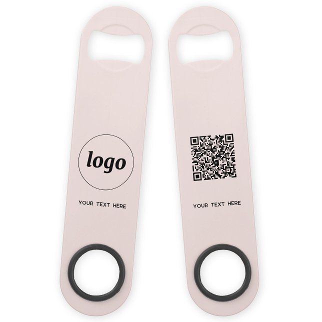 Logo With Text QR Code Business Blush Pink (Logo QR code custom text business promotional bar key bottle opener in blush pink)