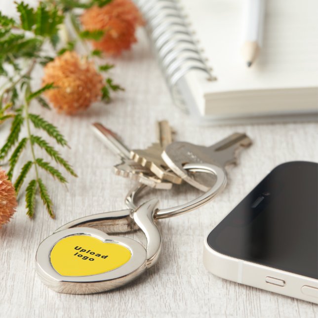 Logo With Yellow Background on Heart Metal Key Ring (Side)