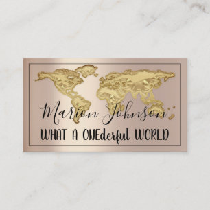Logo World Map Globe Map Travel Agency Rose Gold Business Card
