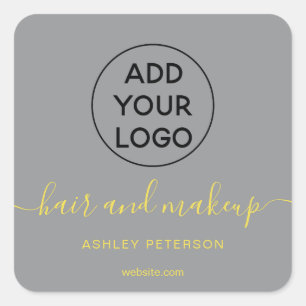 Logo yellow grey typography hair makeup square sticker