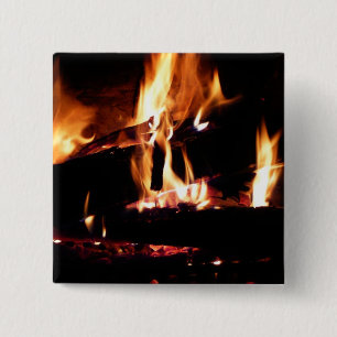 Logs in the Fireplace Warm Fire Photography 15 Cm Square Badge