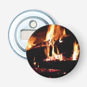 Logs in the Fireplace Warm Fire Photography Bottle Opener