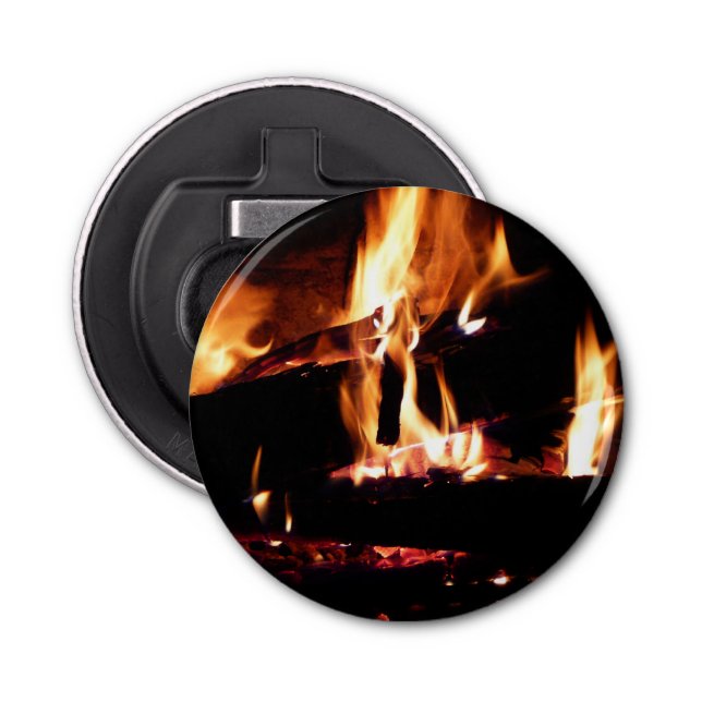 Logs in the Fireplace Warm Fire Photography Bottle Opener (Front)