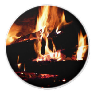 Logs in the Fireplace Warm Fire Photography Ceramic Knob