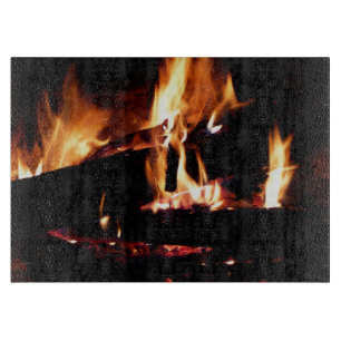 Logs in the Fireplace Warm Fire Photography Cutting Board