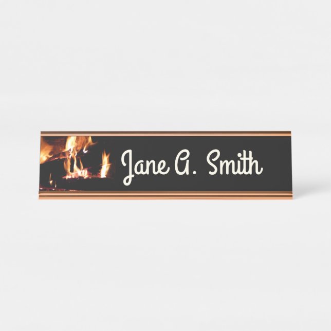 Logs in the Fireplace Warm Fire Photography Desk Name Plate (Front)