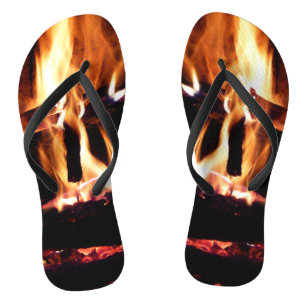 Logs in the Fireplace Warm Fire Photography Flip Flops