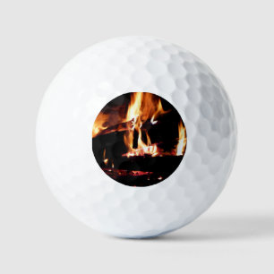 Logs in the Fireplace Warm Fire Photography Golf Balls