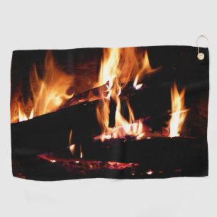Logs in the Fireplace Warm Fire Photography Golf Towel