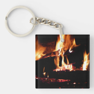 Logs in the Fireplace Warm Fire Photography Key Ring