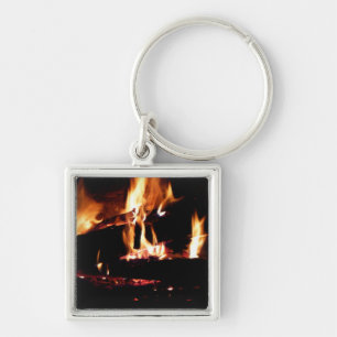 Logs in the Fireplace Warm Fire Photography Key Ring