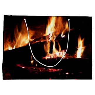 Logs in the Fireplace Warm Fire Photography Large Gift Bag