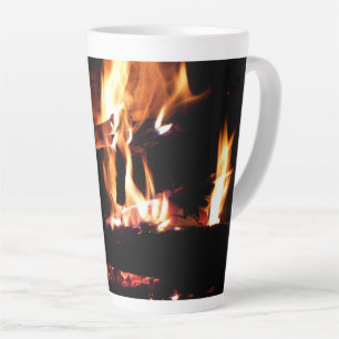 Logs in the Fireplace Warm Fire Photography Latte Mug