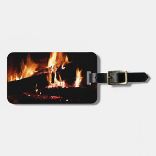 Logs in the Fireplace Warm Fire Photography Luggage Tag