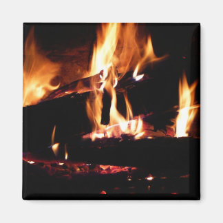 Logs in the Fireplace Warm Fire Photography Magnet