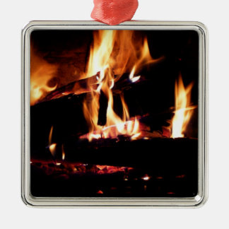 Logs in the Fireplace Warm Fire Photography Metal Tree Decoration