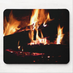 Logs in the Fireplace Warm Fire Photography Mouse Mat