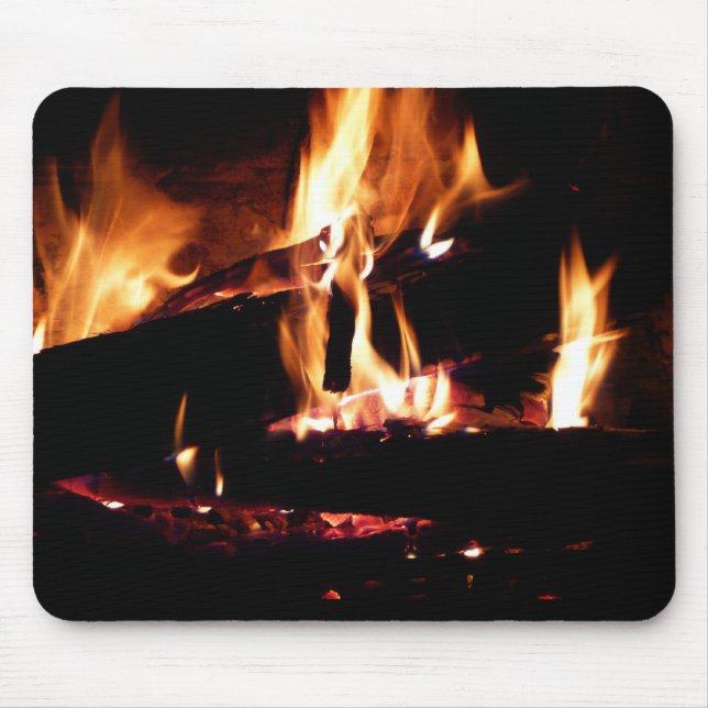 Logs in the Fireplace Warm Fire Photography Mouse Mat (Front)