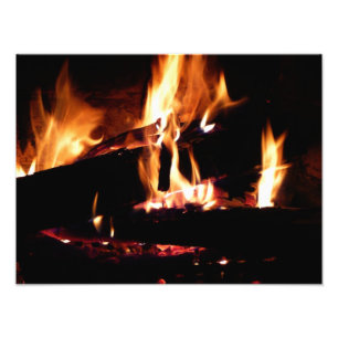 Logs in the Fireplace Warm Fire Photography Photo Print