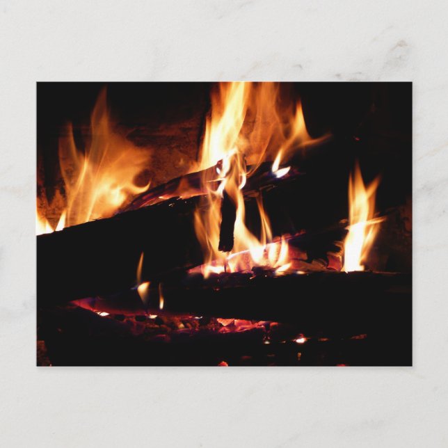 Logs in the Fireplace Warm Fire Photography Postcard (Front)