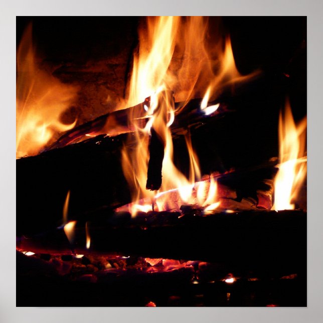 Logs in the Fireplace Warm Fire Photography Poster (Front)