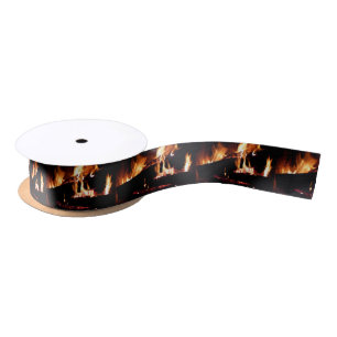 Logs in the Fireplace Warm Fire Photography Satin Ribbon