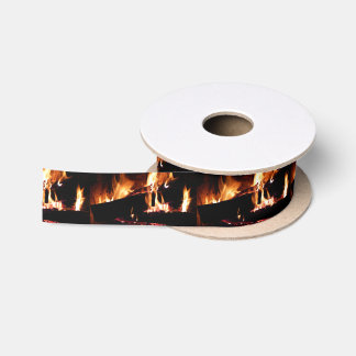 Logs in the Fireplace Warm Fire Photography Satin Ribbon