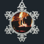 Logs in the Fireplace Warm Fire Photography Snowflake Pewter Christmas Ornament<br><div class="desc">Here is a close up of just the logs and flames from a fireplace.  Check out our store for more warming scenes for winter.  This picture is also featured as the widescreen wallpaper "Logs in the Fireplace" from www.mlewallpapers.com.</div>