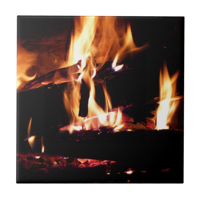 Logs in the Fireplace Warm Fire Photography Tile (Front)